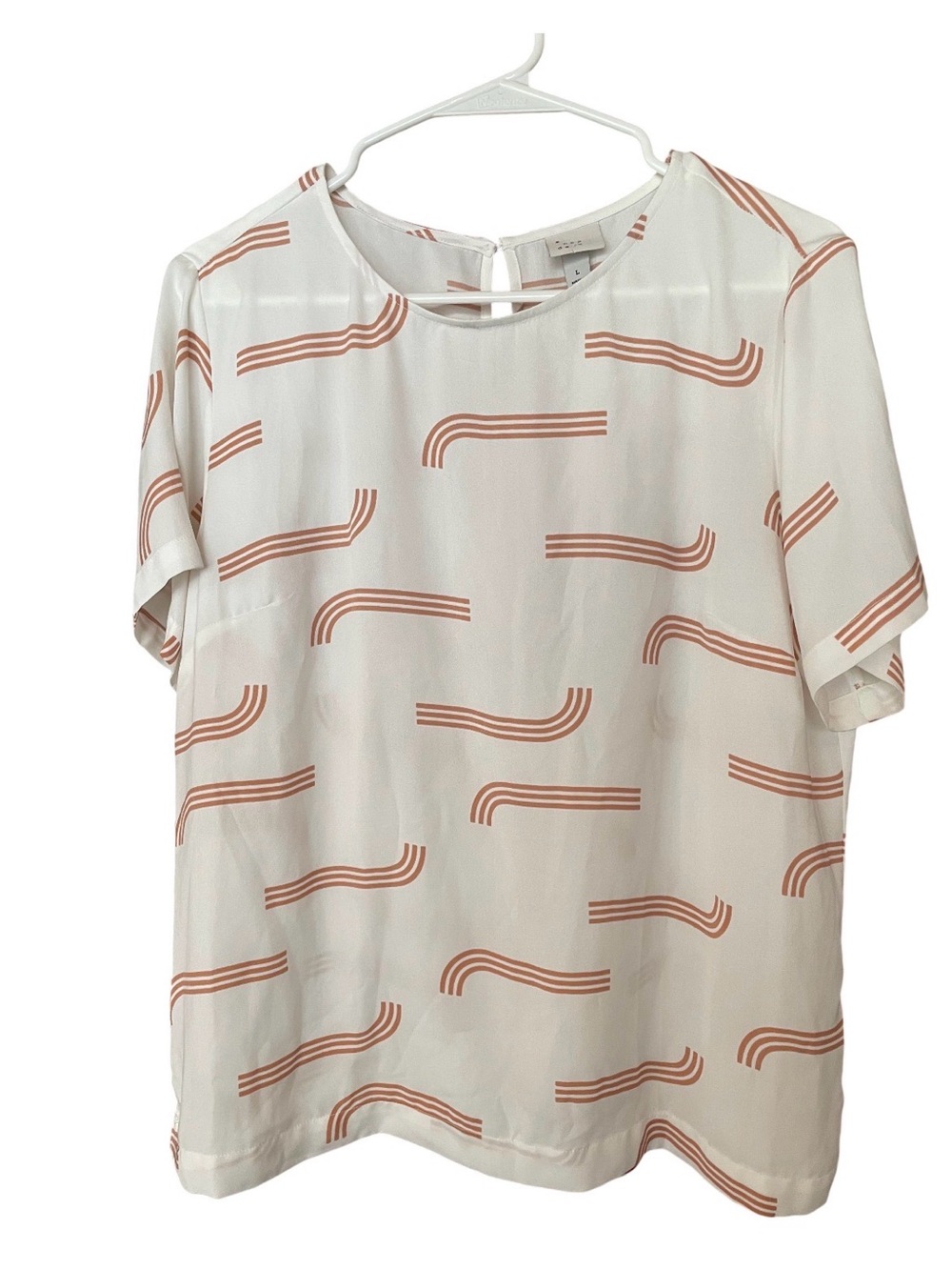 a new day White Blouse with Terracotta Wave Stripes